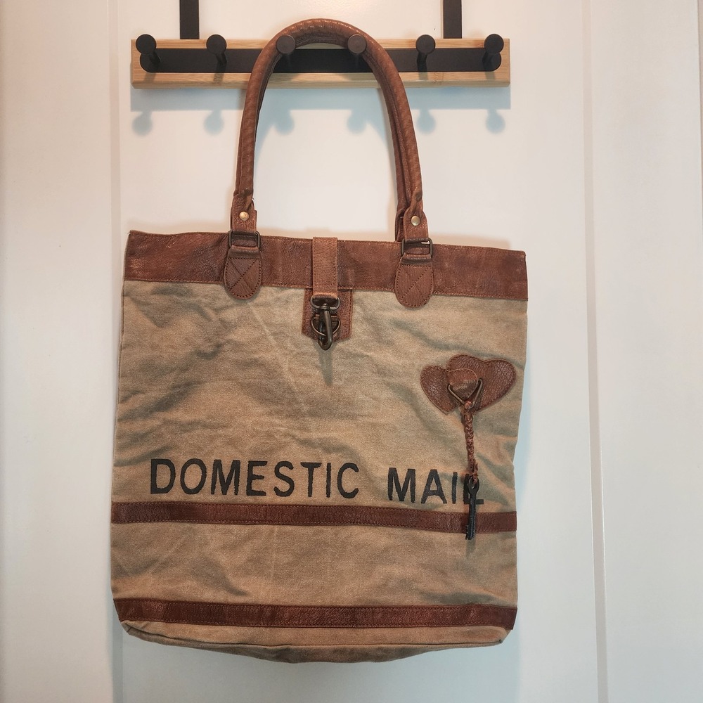 Canvas Domestic Mail Tote Bag Wall Decor Rustic Farmhouse Cottagecore Market Key